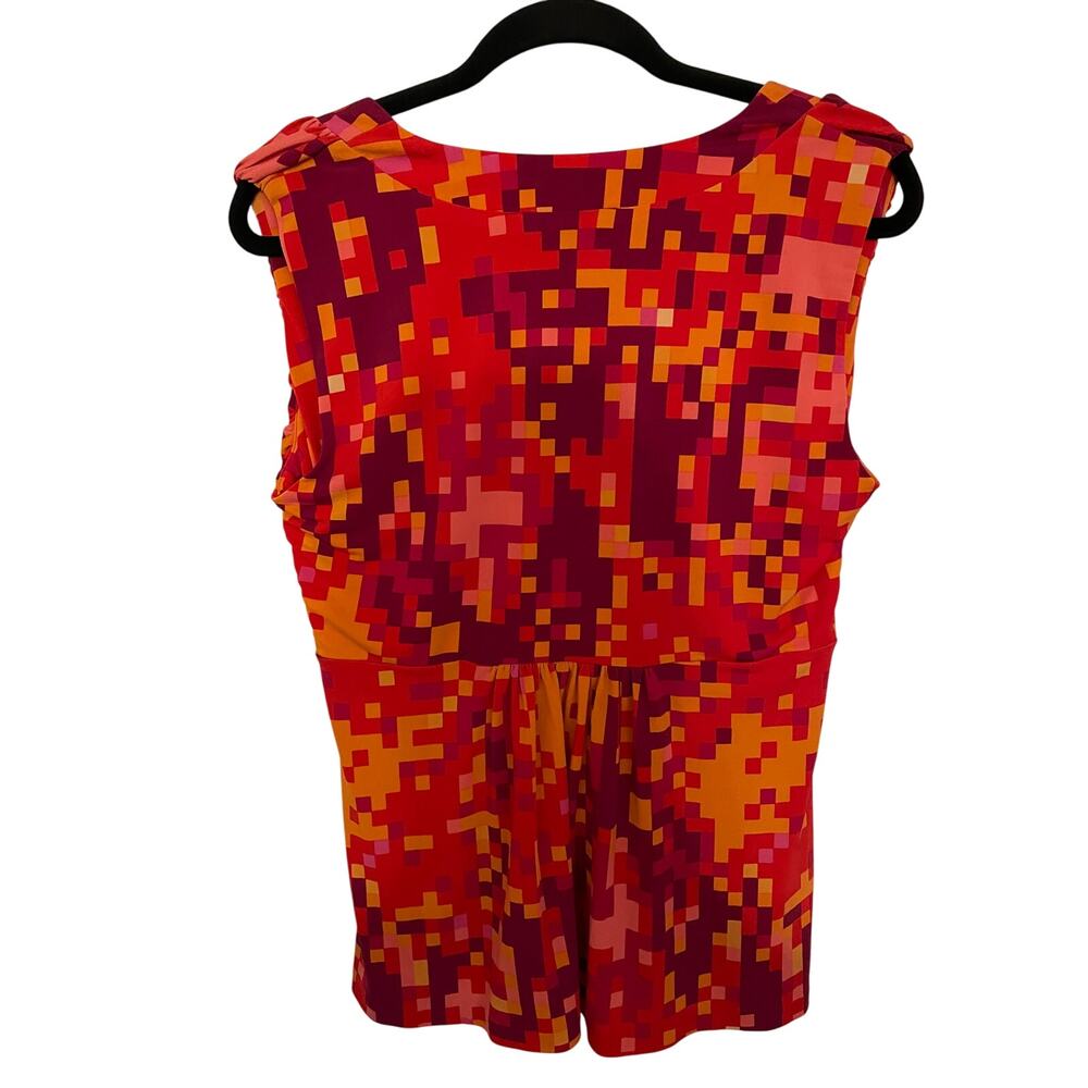 Calvin Klein Womens Large Sleeveless Top Side Zipper Orange Red Pink Geometric - Picture 2 of 7